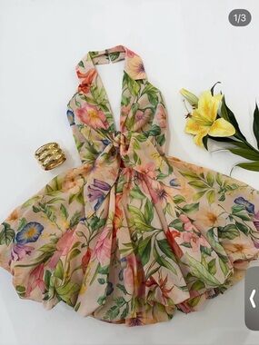 Floral Halter Tie-Front Mini Dress